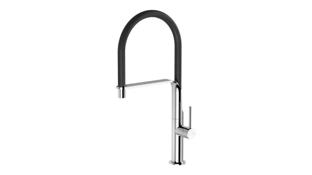 Gooseneck style kitchen mixer tap from Phoenix in a Chrome and Matte Black finish.