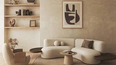 A neutral decorated room.